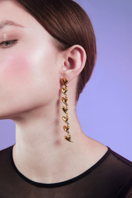 love heart earring chain in gold