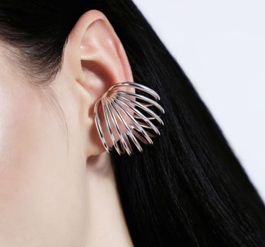 Silver Coil Sphere Ear Cuff