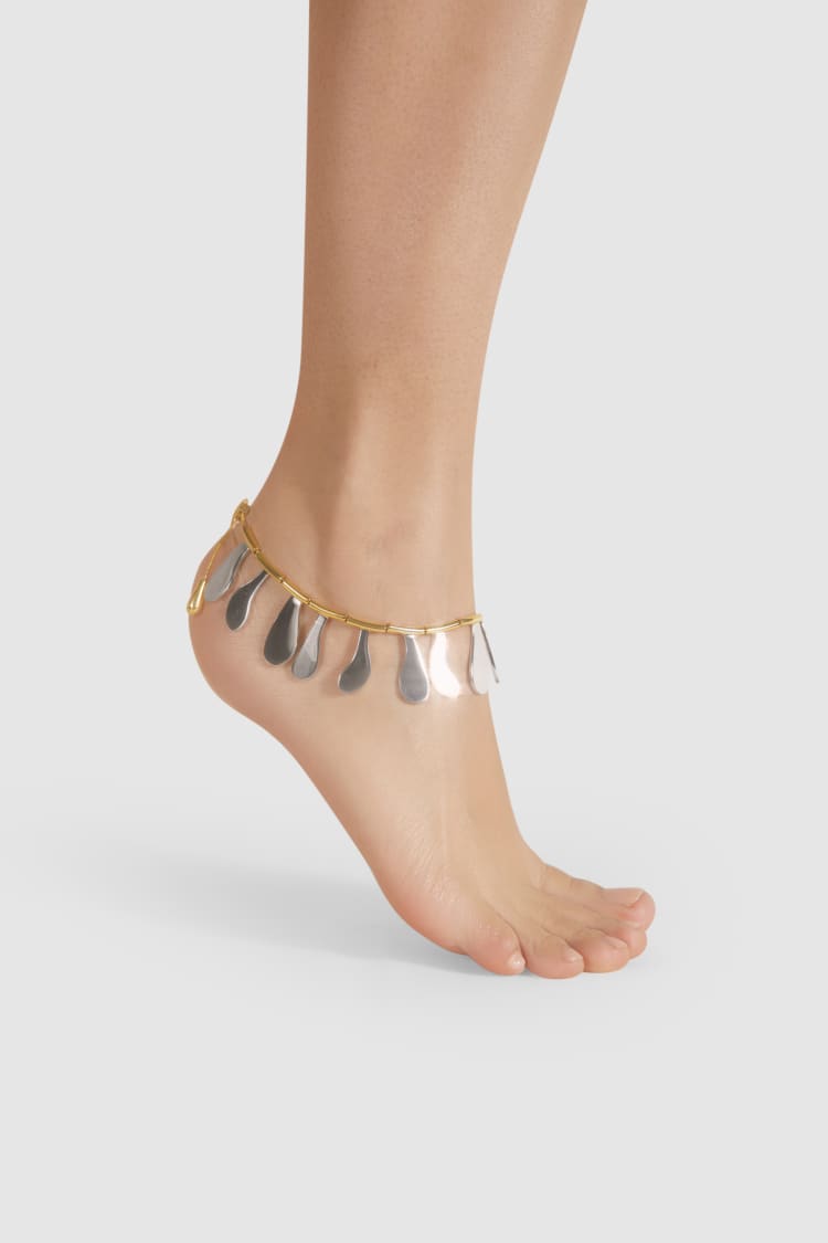 Gold and silver anklet with flowers