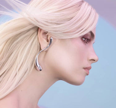 Large S-Shaped Drop Earrings - silver