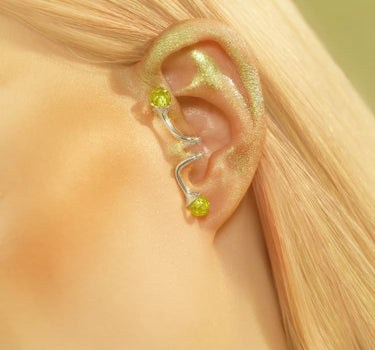 Silver Huggie Ear Cuff with Topaz and Opal Crystals