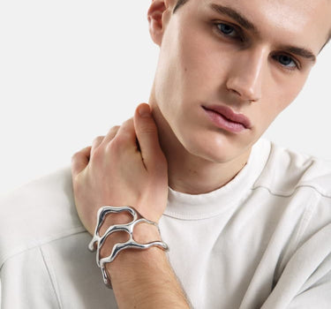 bold asymmetrical silver bangle