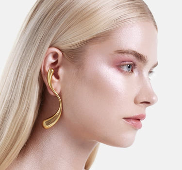 Large S-Shaped Drop Earrings - gold