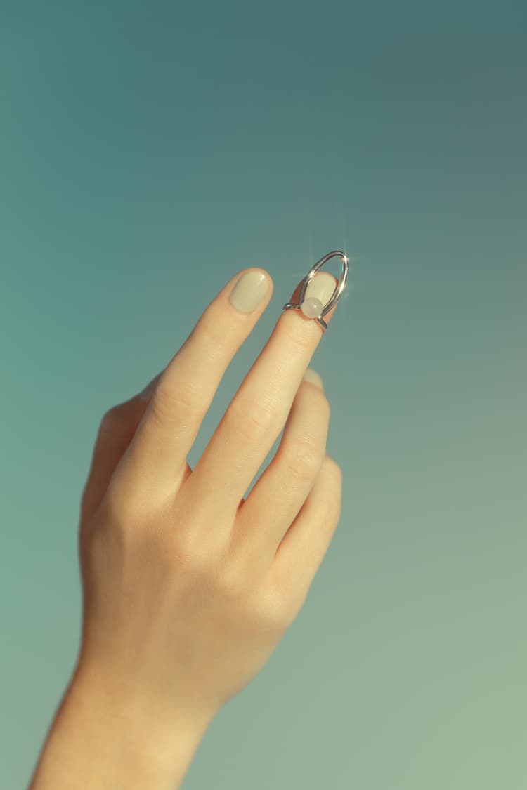 Silver Nail Ring with Embedded Stone