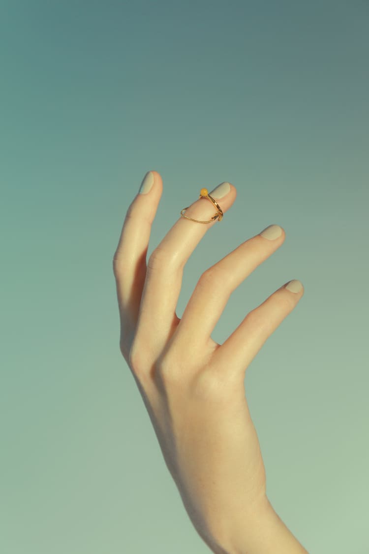 Gold Nail Ring with Chain