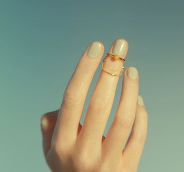 Gold Nail Ring with Chain