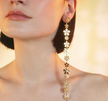 Gold and White Long Daisy Earring