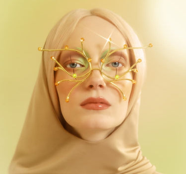 Gold Bold Face Jewel with Opal and Topaz Crystals