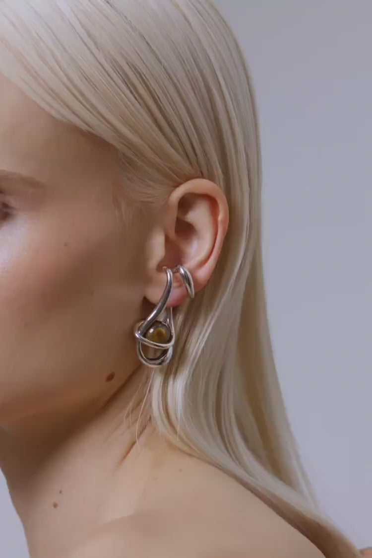 Tiger’S Eye Ear Cuff in Silver