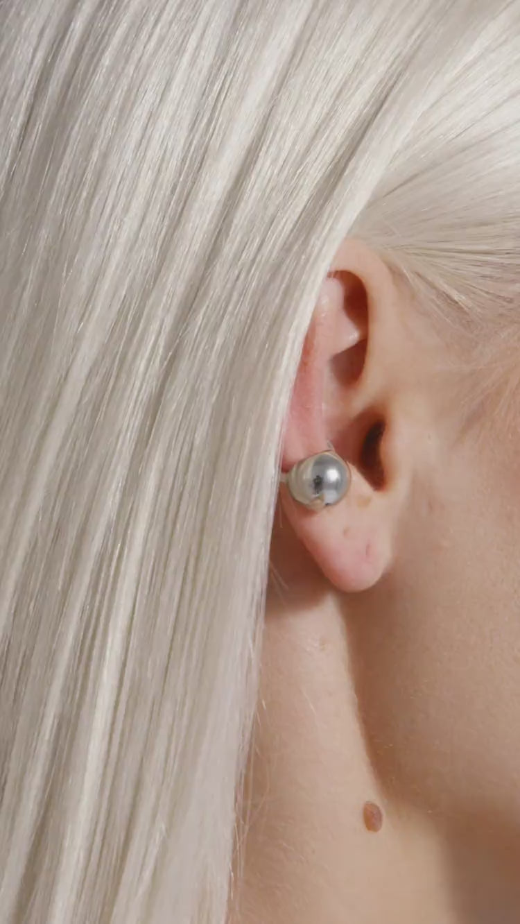 Silver Ball Huggie Ear Cuff Earring