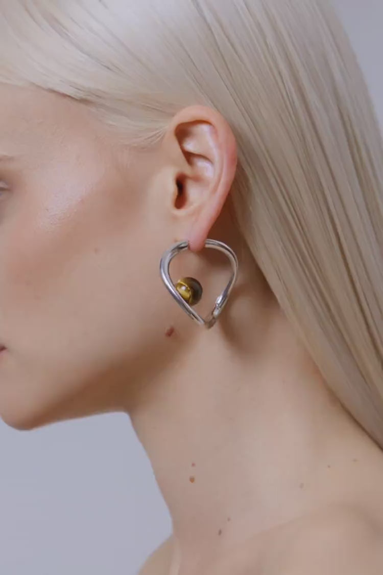 Tiger’S Eye Dangle Earrings in Silver