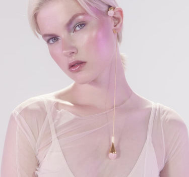 Gold plated  ear cuff with rose quartz