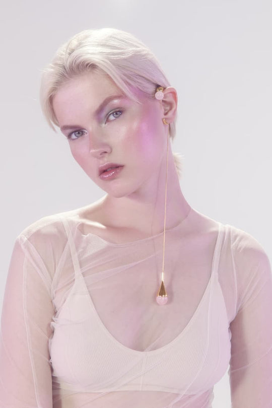 Gold plated  ear cuff with rose quartz