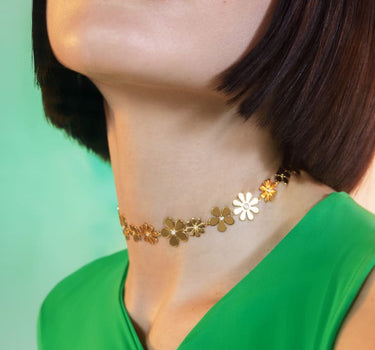 flower choker necklace in gold