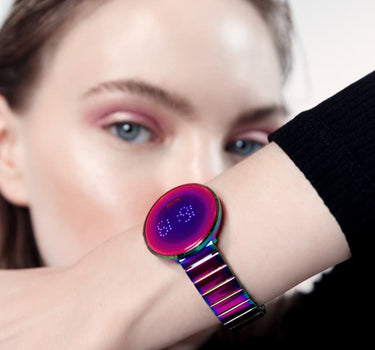 Purple digital touchscreen watch