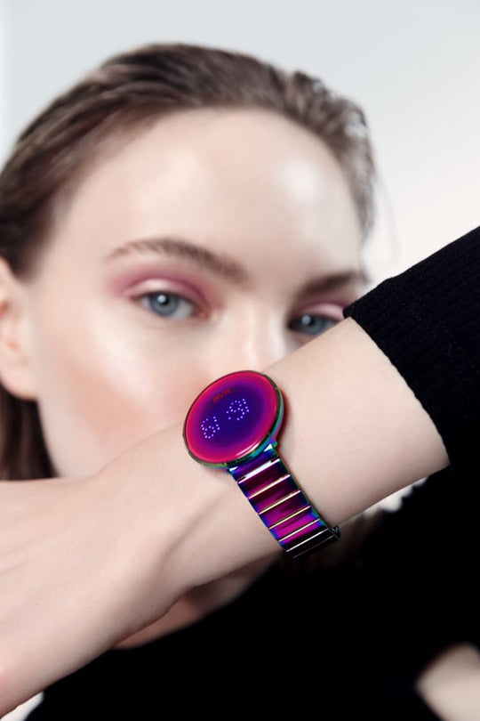 Purple digital touchscreen watch