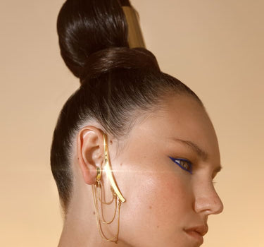 18K gold ear cuff with draped chain