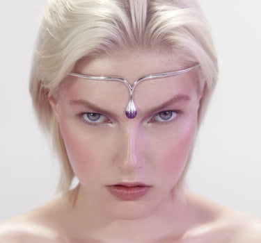 Silver plated headpiece with amethyst stone