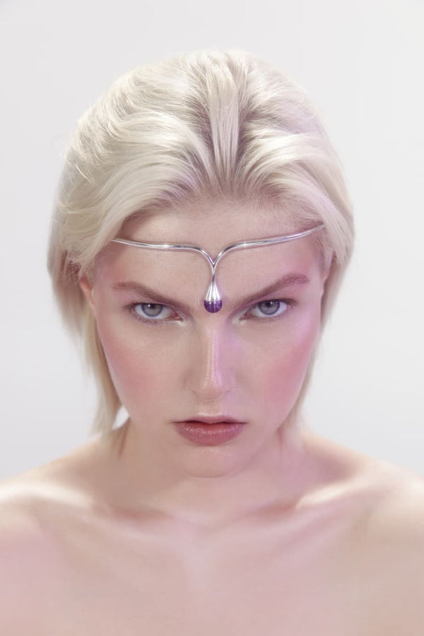 Silver plated headpiece with amethyst stone