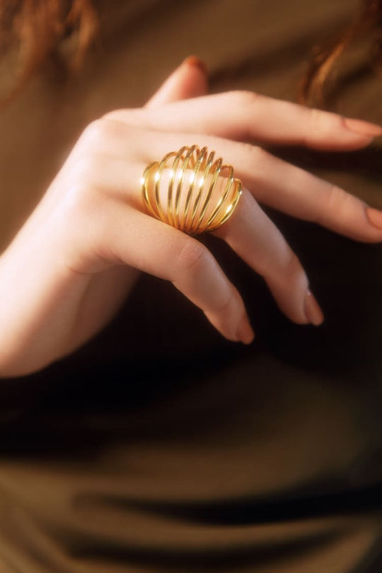 Antique Gold Plated Round Shaped Filigree Fashion Adjustale Finger Ring