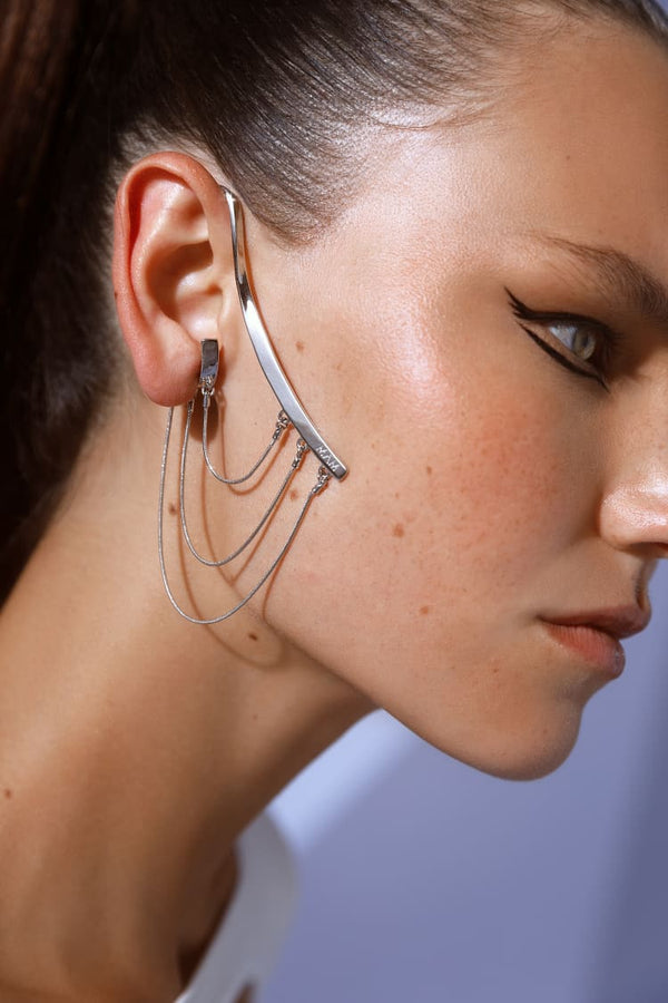 silver ear-cuff with draped chain - MAM