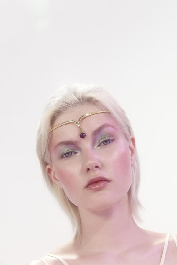 Gold plated headpiece with amethyst stone