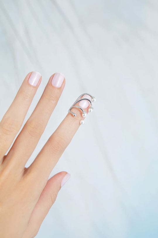 pearl wedding nail ring in silver