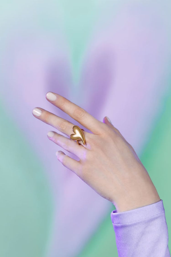 heart shaped love ring in gold