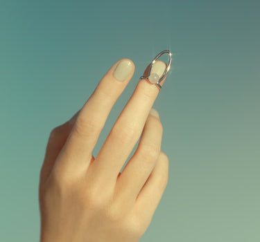 Silver ring with white quartz