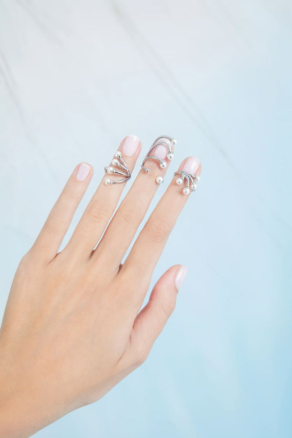 pearl wedding nail rings set in silver