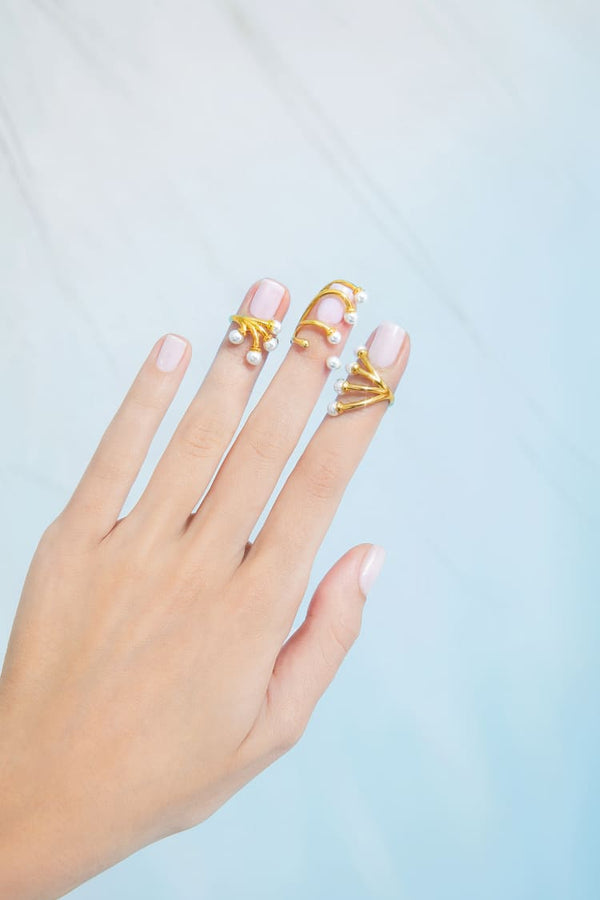 pearl wedding nail rings set