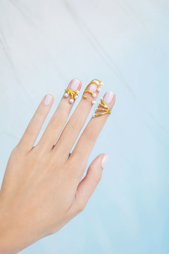 pearl wedding nail rings set