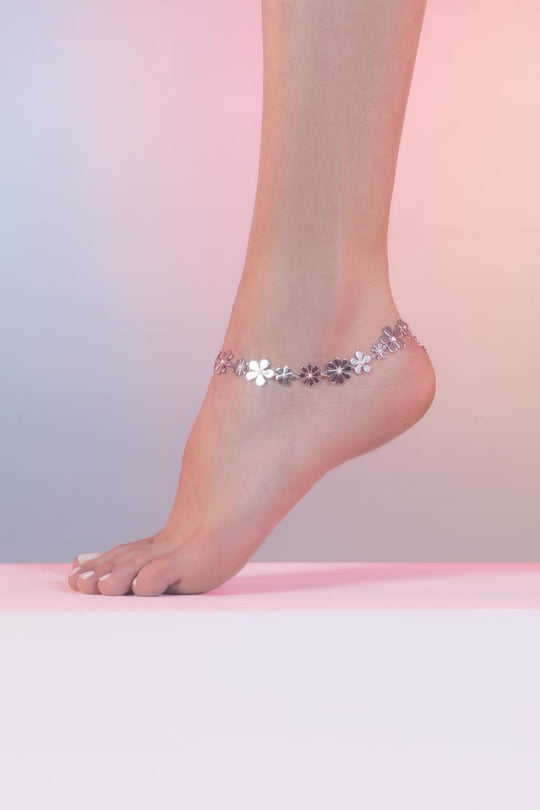 flower anklet in silver