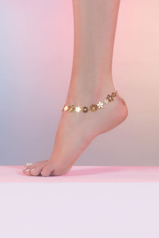 flower anklet in gold