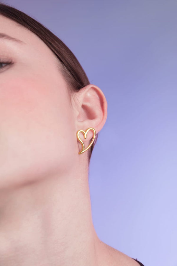 open heart stud earring in gold