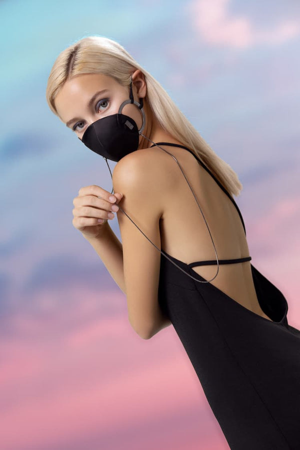Black silk mask with chain